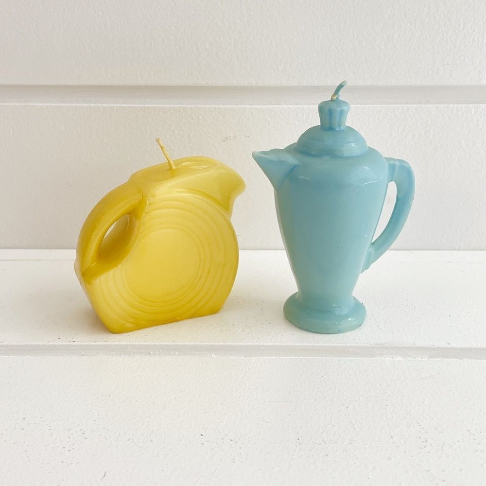 Fiesta Fiestaware Copco Candles - Sunflower Disk Pitcher & Periwinkle Coffee Pot